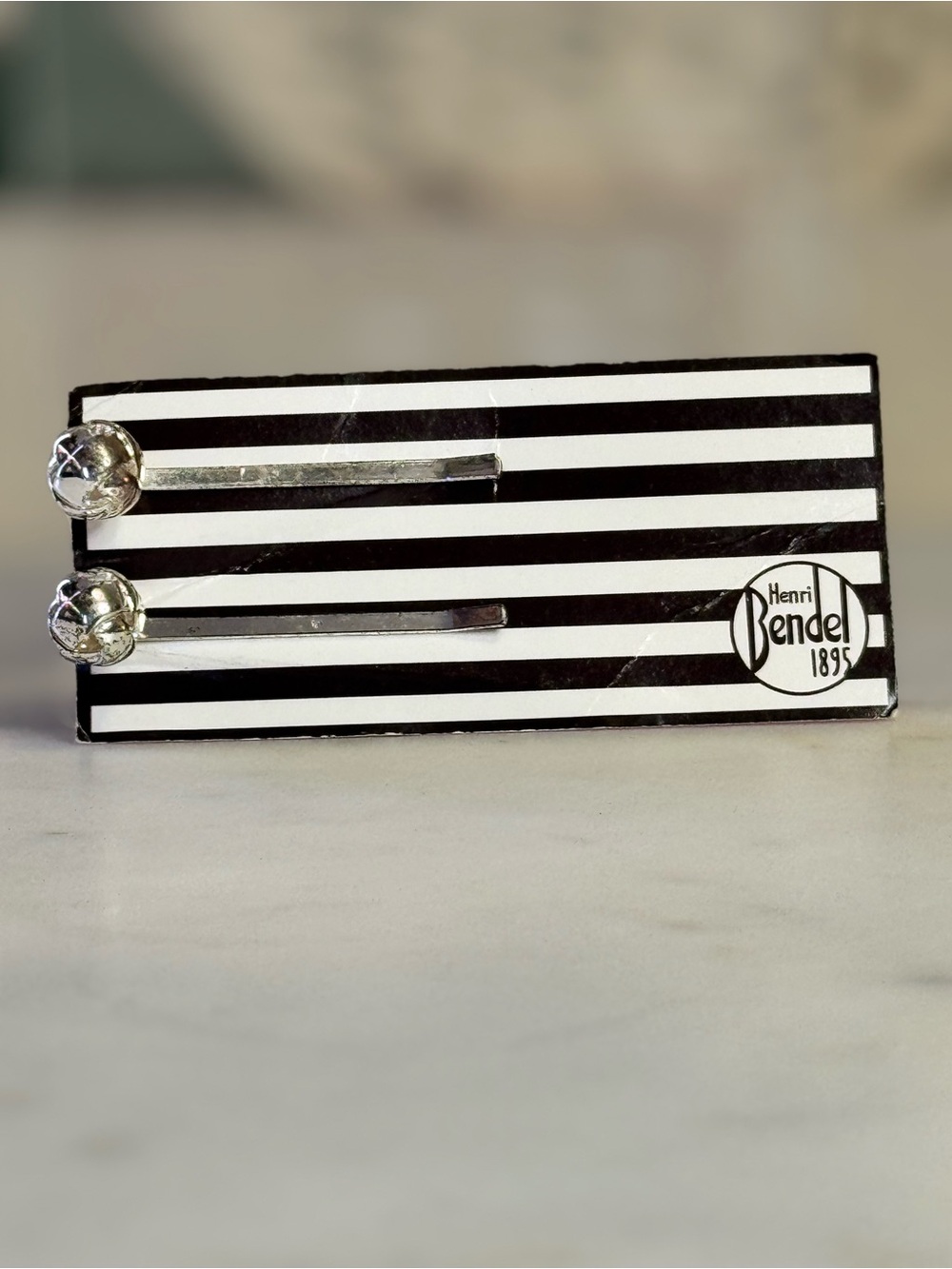 henri bendel Silver Logo Ball Bobby Pins, Rare Collector’s Piece.